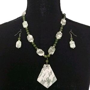 💚Vintage 925 Green Moss Agate Stone Jewelry Set